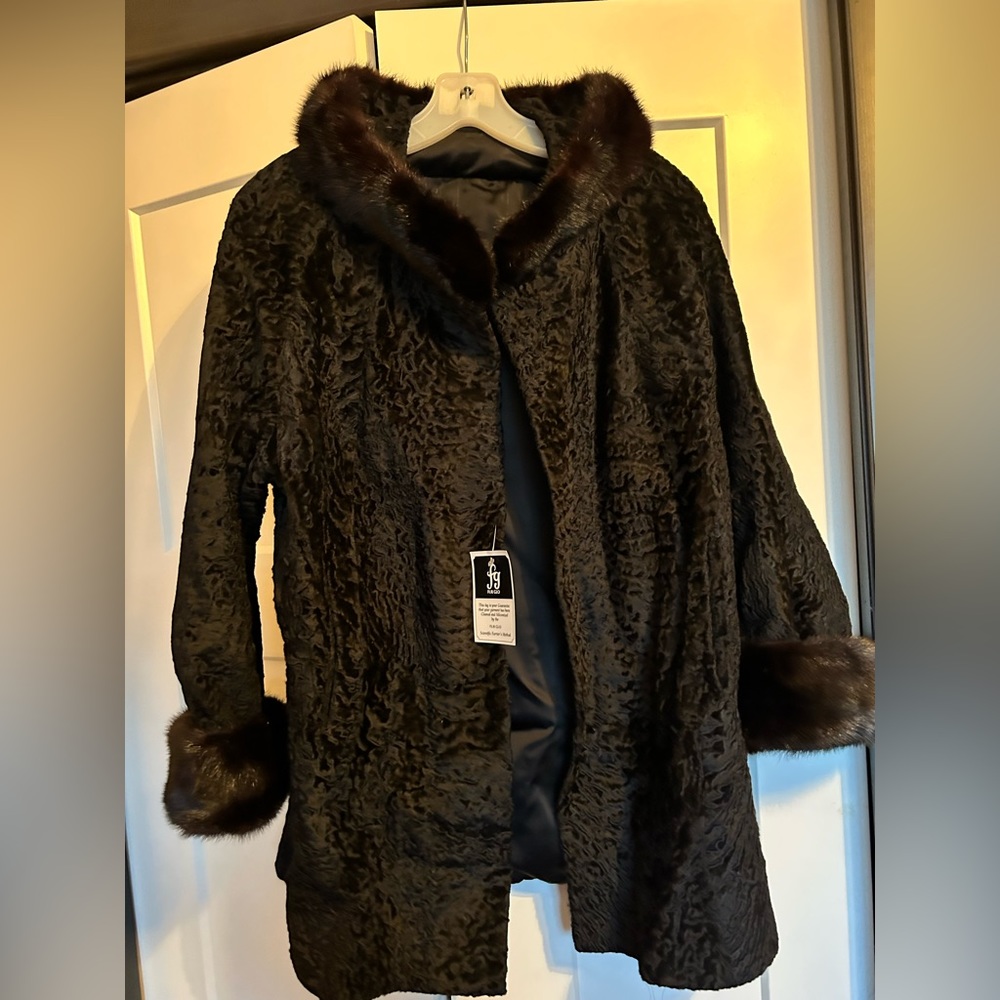 Vintage Black Shearling Coat with Fur Trim